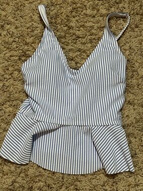 Blue and White Striped Peplum swim Top - Ruffle Butts